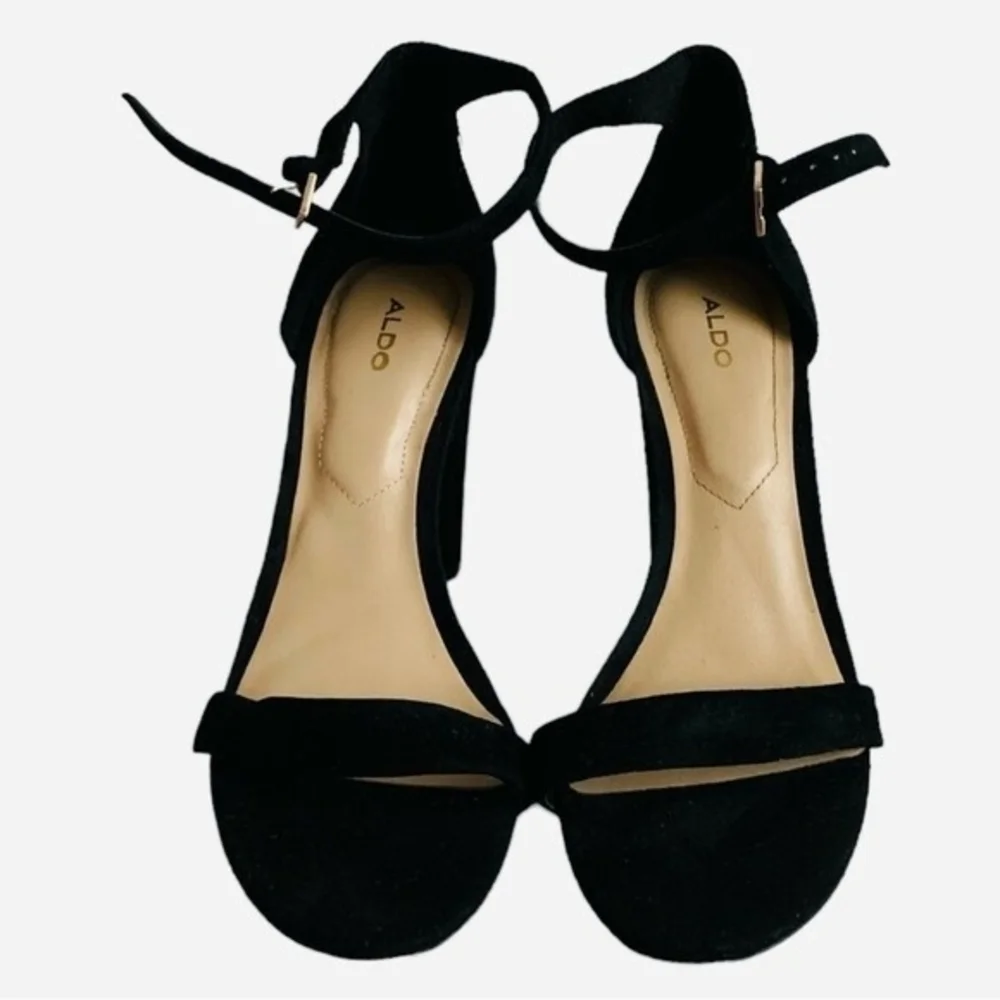 ALDO Black Suede Leather Open Toe Ankle Strap Heels Women’s Size 8.5